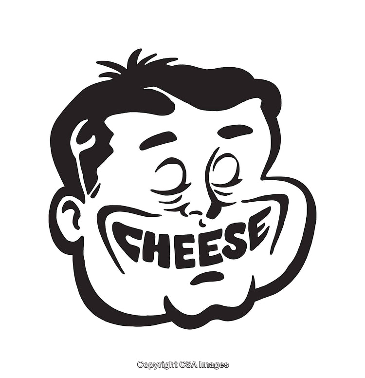 Black and White Cartoon Illustration of Smiling Face with Wordplay