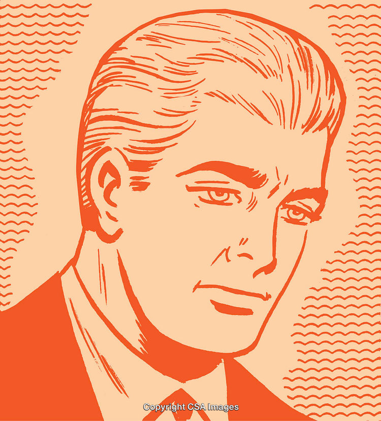 Vintage Styled Illustration of a Thoughtful Businessman in Warm Colors