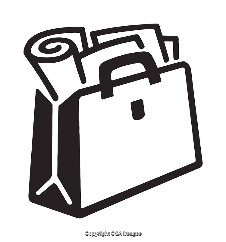 Black and White Line Art Illustration of a Bag with Rolled Items Inside