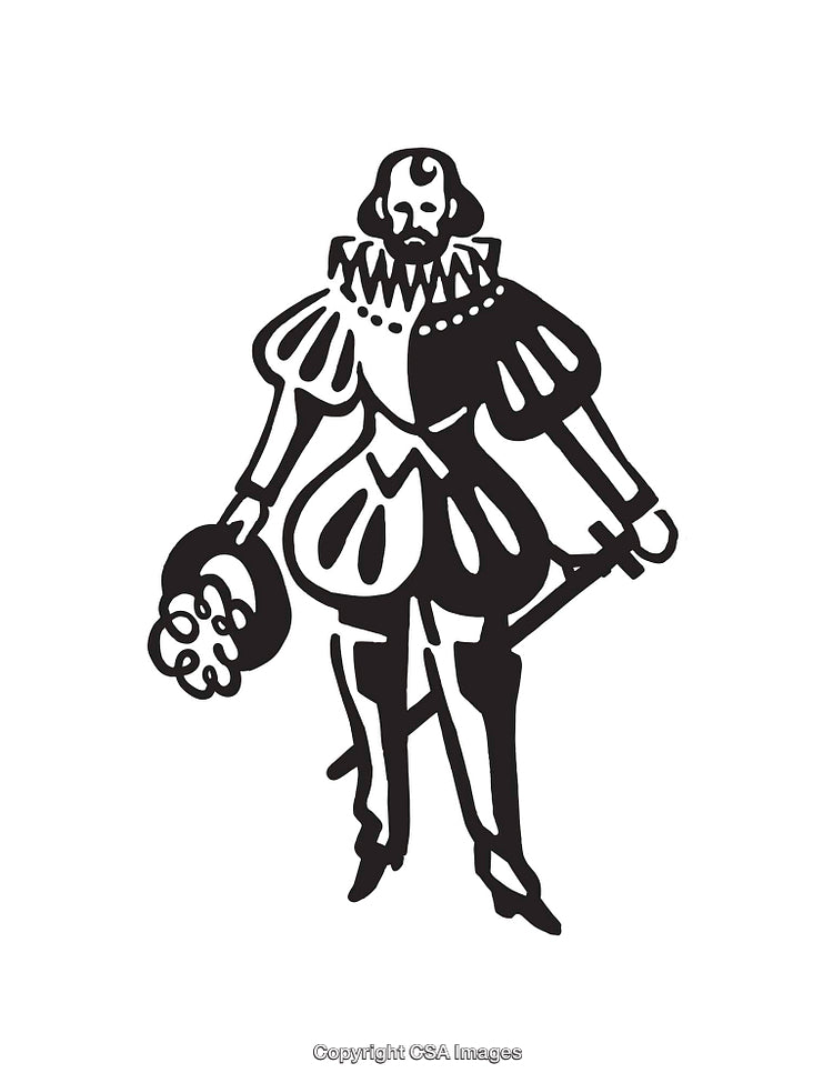Black and White Line Art of a Historical Shakespearean Figure
