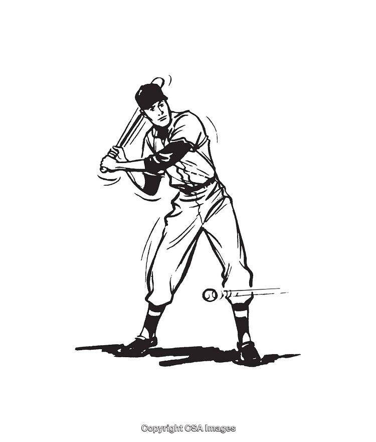 Black and White Line Art of a Baseball Player in Action