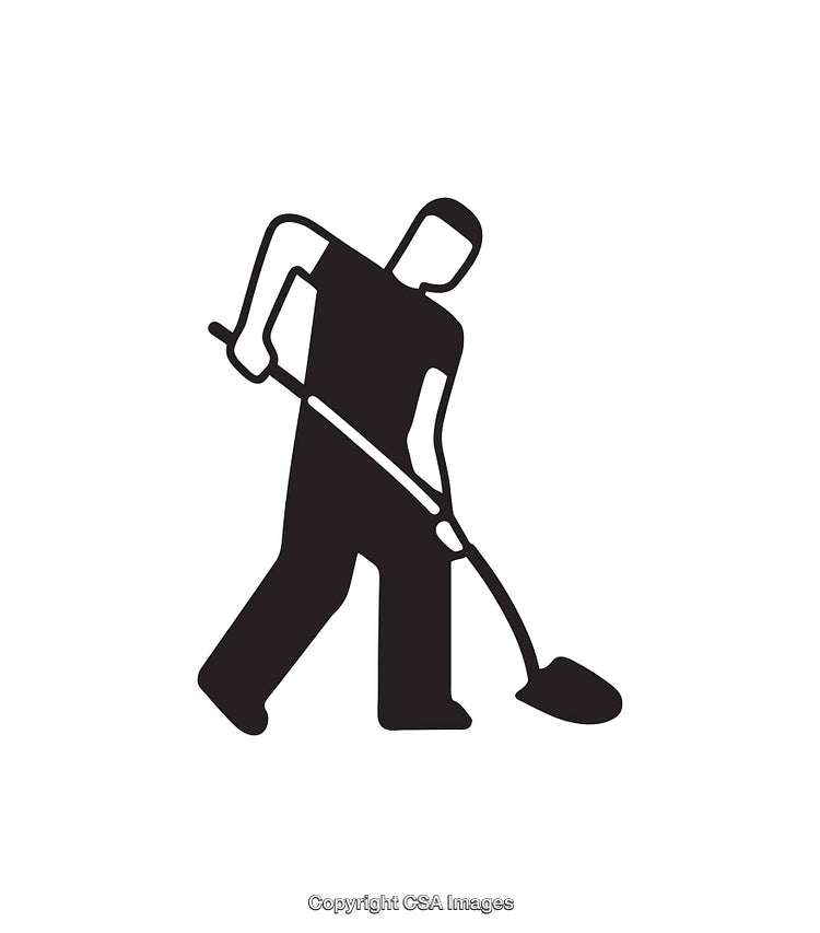 Silhouette of a Worker Digging in Monochrome Icon Style
