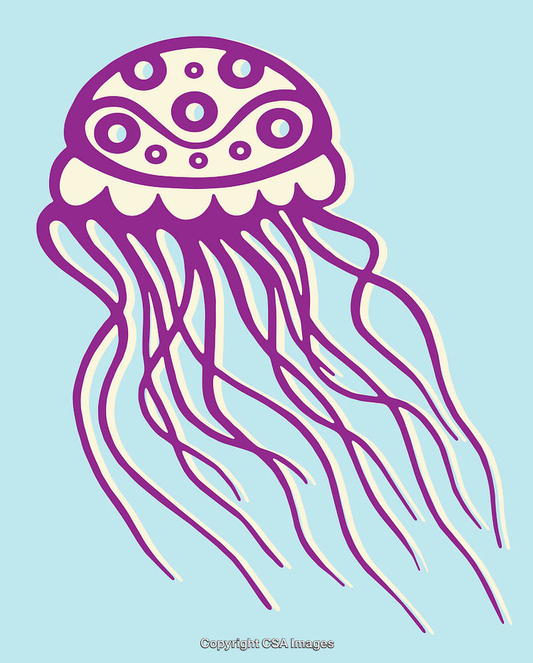 Vibrant Jellyfish Illustration in Purple and Blue Minimalistic Line Art Style