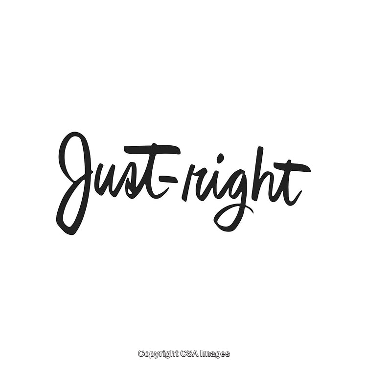 Stylish Black Calligraphic Text Saying 'Just-Right' on a White Background