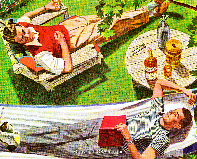 Relaxing Outdoors with Friends in a Lush Garden Setting