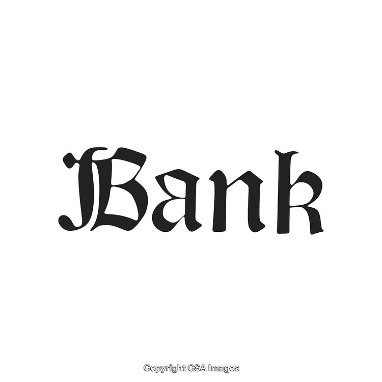 Stylized Word 'Bank' in Gothic Font with Minimalistic Design