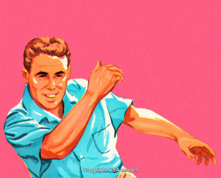 Retro Illustration of Happy Man Wearing a Blue Shirt on Pink Background