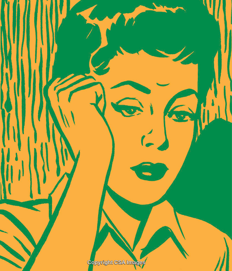 Pop Art Style Woman Contemplating with a Pensive Expression