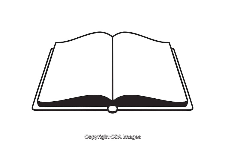 Black and White Line Art Drawing of an Open Book