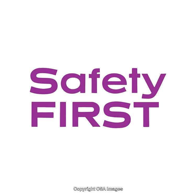 Purple Safety First Text on White Background for Emphasizing Work Safety