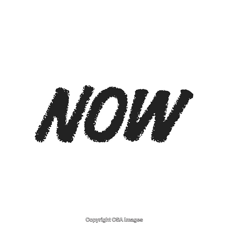 Bold Black Text Art of the Word 'Now' on White Background