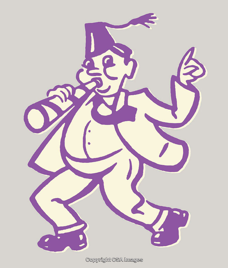 Color Line Art Illustration of a Character Playing a Musical Horn