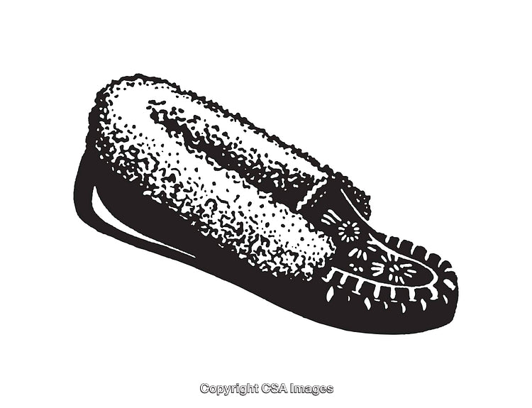 Black and White Line Art of a Cozy Slipper Design