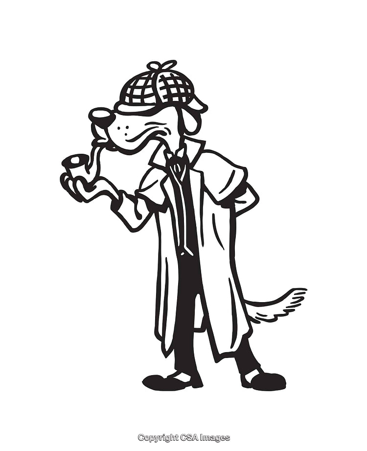 Black and White Detective Dog in Classic Sherlock Holmes Style