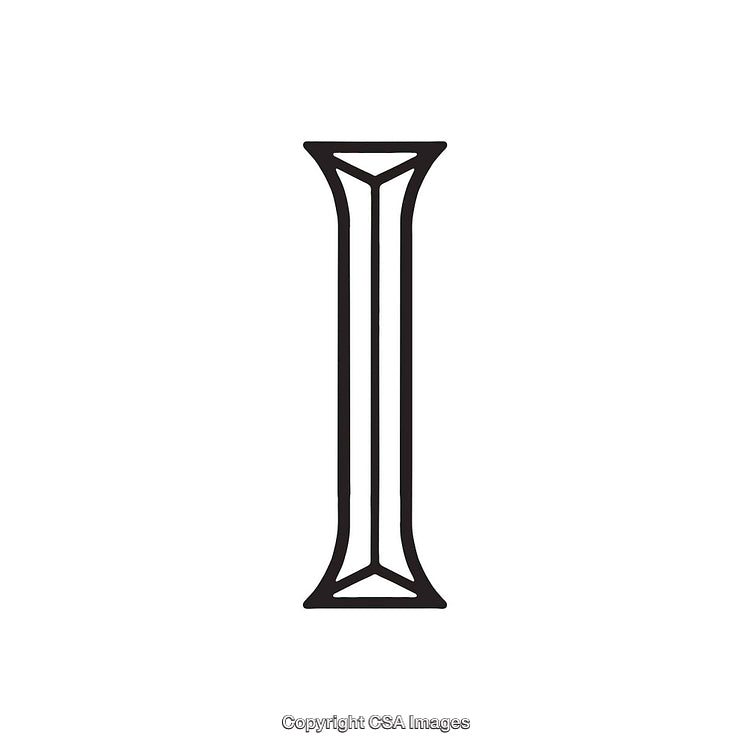 Decorative Letter I in Elegant Black Outline Design on White Background