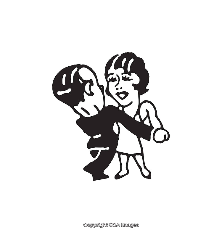 Black and White Line Art of a Couple Dancing Joyfully Together