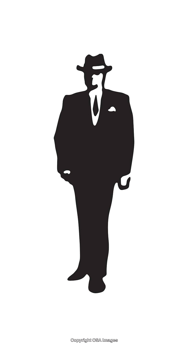 Silhouette of a Man in a Suit with Hat and Cane