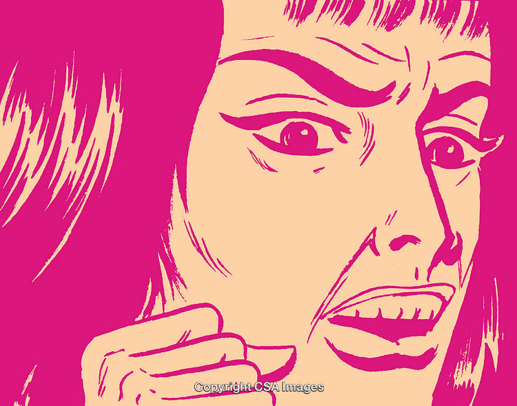 Retro Comic Style Close-Up of a Surprised Woman's Face in Bold Colors