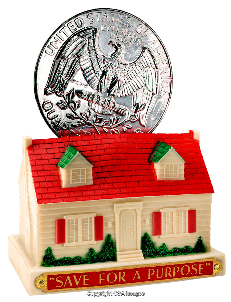 Plastic Toy House With Quarter Coin Featuring Savings Concept for Purposeful Living