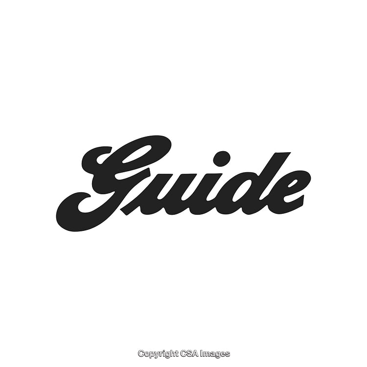 Stylized Black Text 'Guide' in Elegant Typeface on White Background
