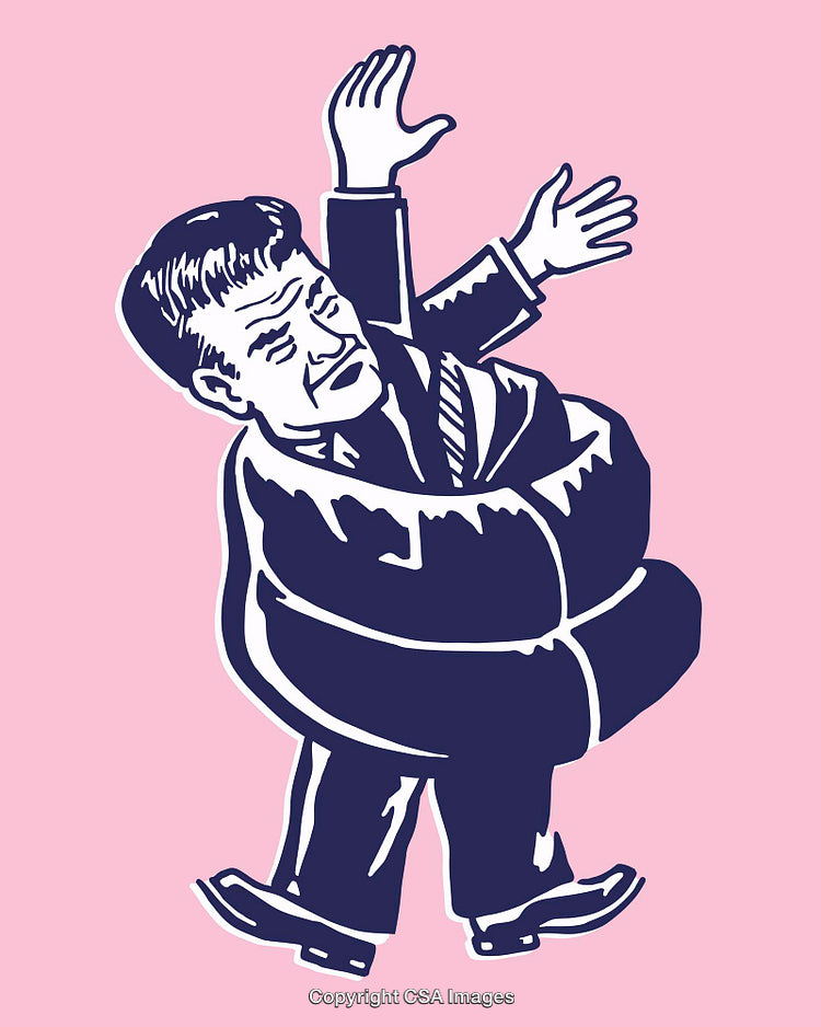Retro-Styled Humorous Illustration of a Man in a Twisted Pose