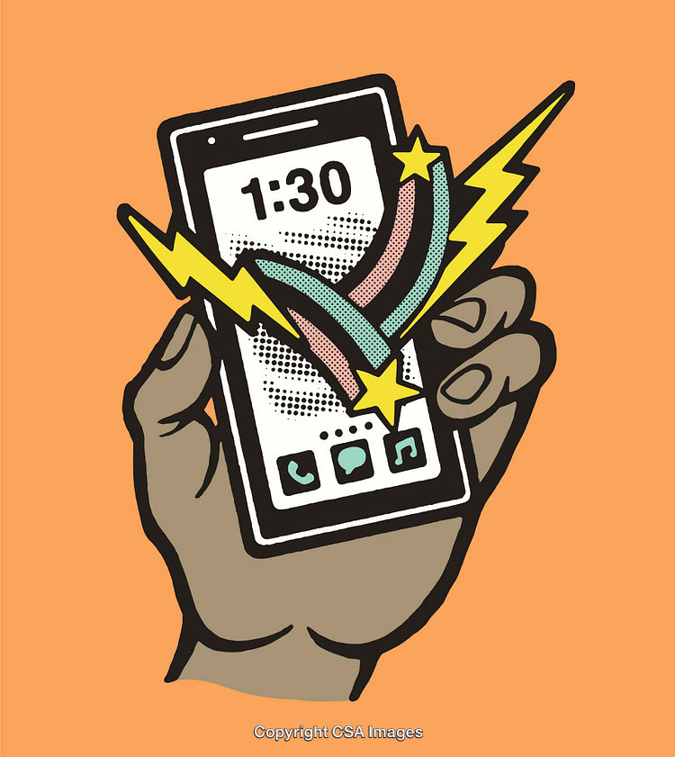 Colorful Line Art of a Hand Holding a Smartphone with Pop Art Style