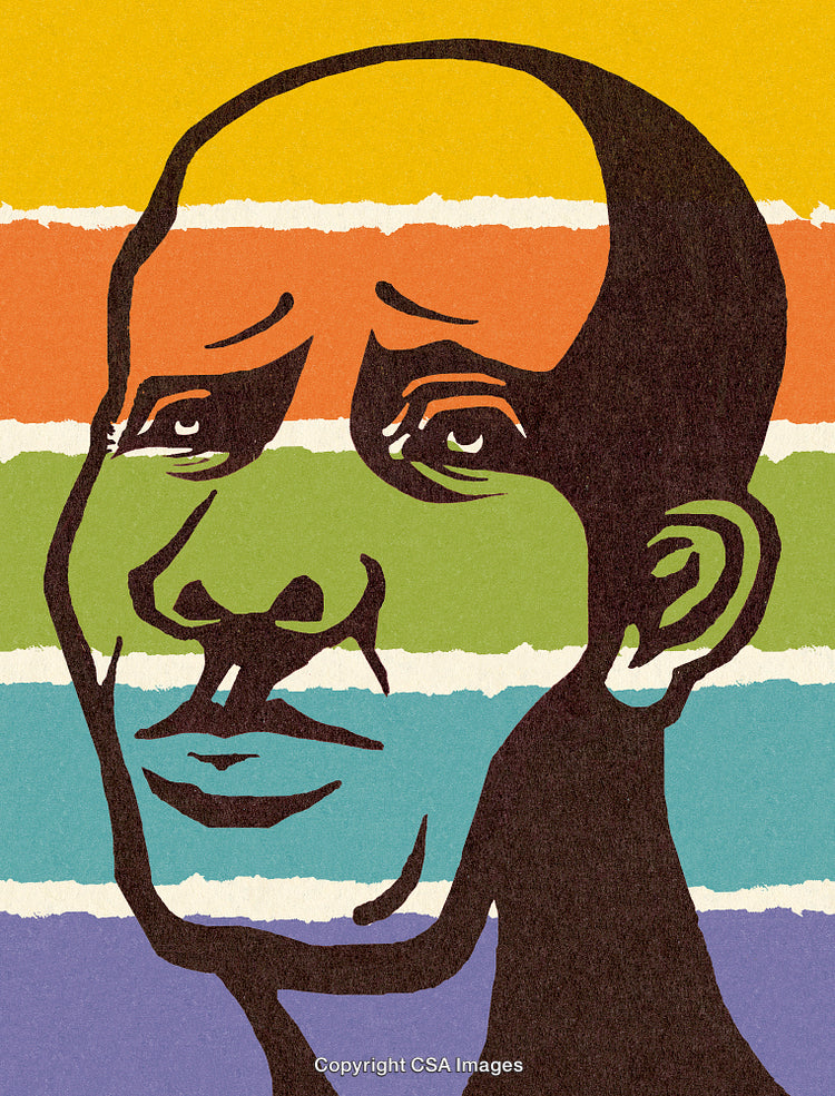 Colorful Abstract Illustration of a Pensive Man with Striped Background