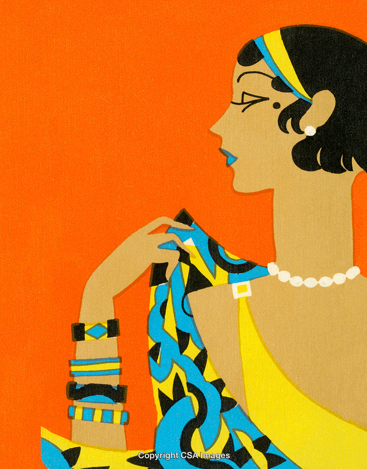 Colorful Art Deco Illustration of a Stylish Woman in Profile