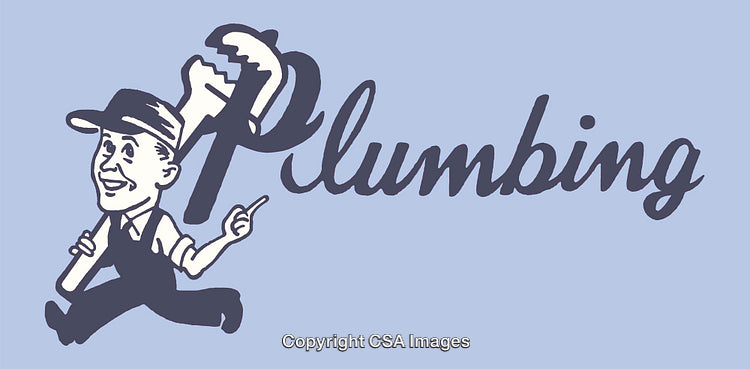 Vintage Plumbing Logo Illustration Featuring a Plumber and Tools