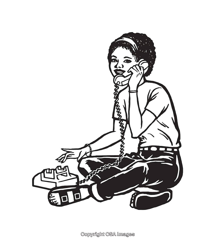 Black And White Illustration of a Child Using a Rotary Phone