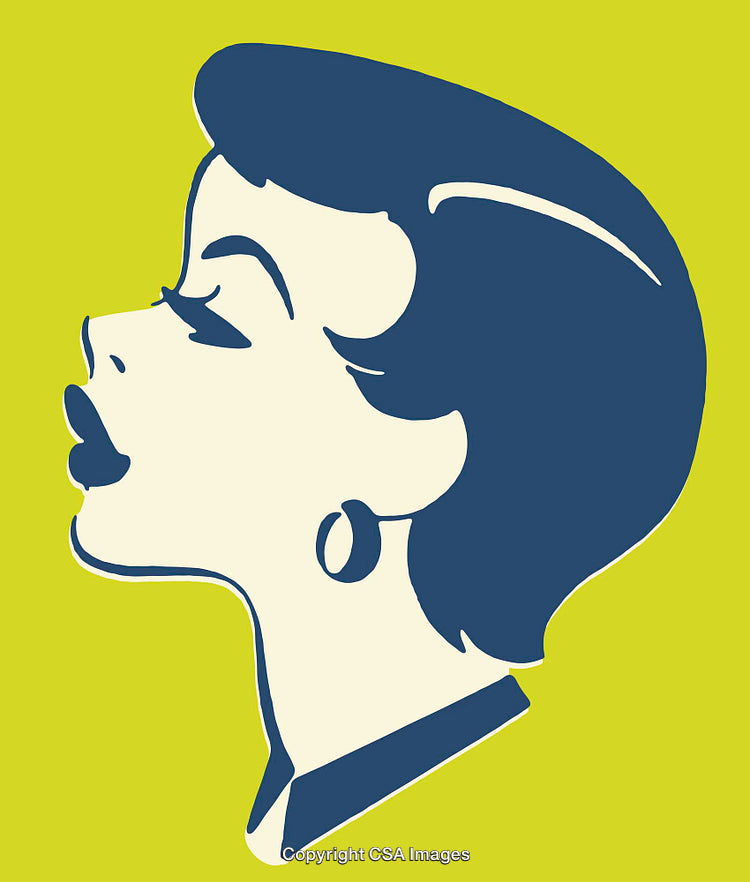 Colorful Retro Style Silhouette Illustration of a Woman in Profile View