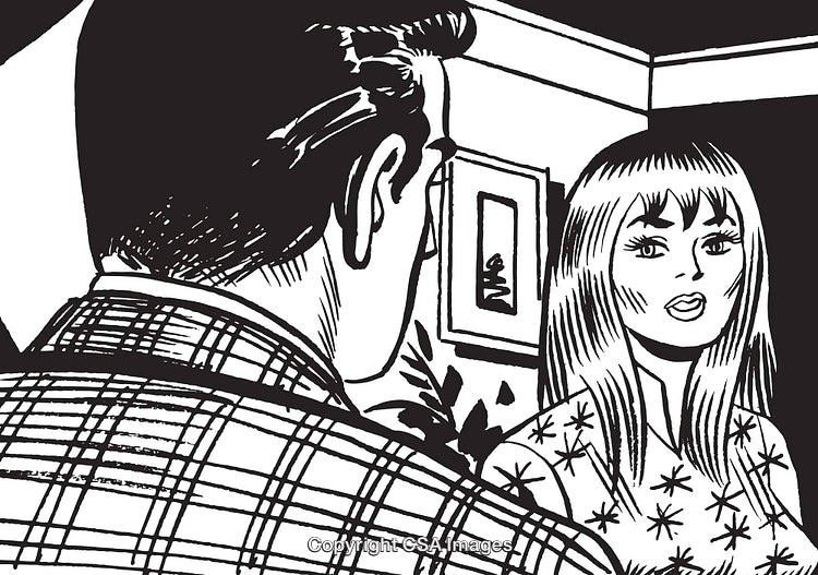 Retro Style Comic Art of a Couple in Conversation Indoors