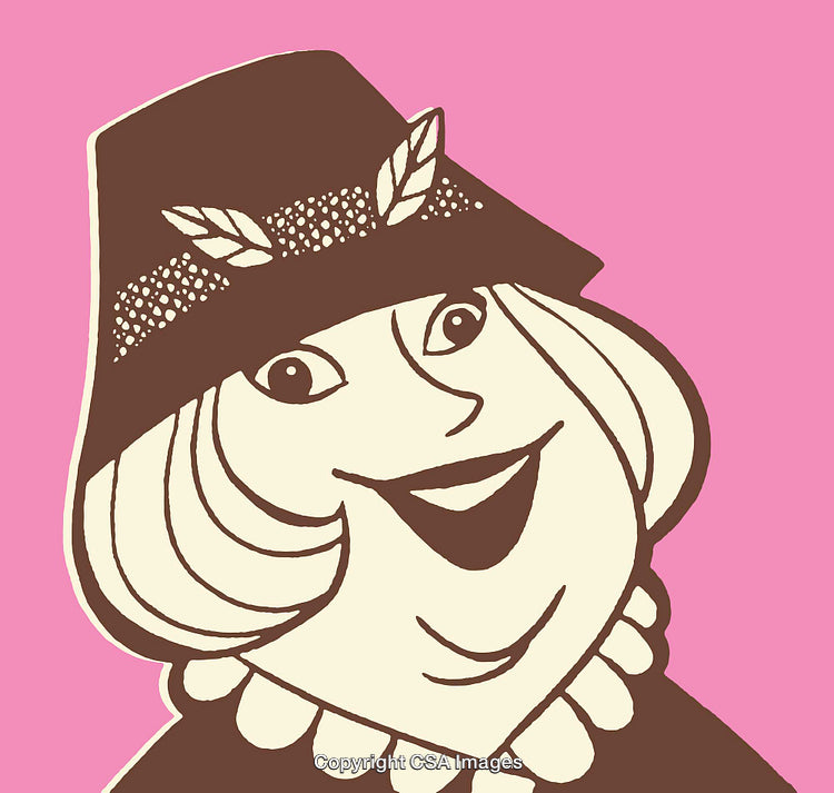 Colorful Cartoon Illustration of a Happy Woman in Vintage Style