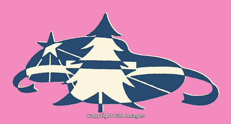 Abstract Christmas Tree Design with Stars on a Pink Background
