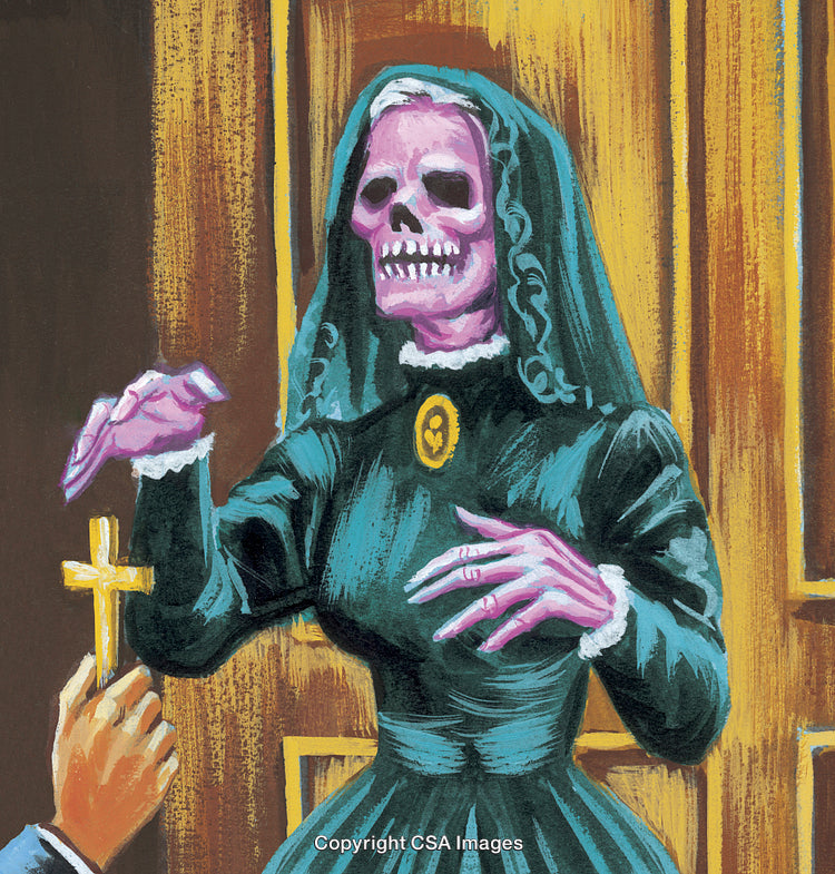 Gothic Artwork Depicting a Haunting Scene of a Skeletal Apparition