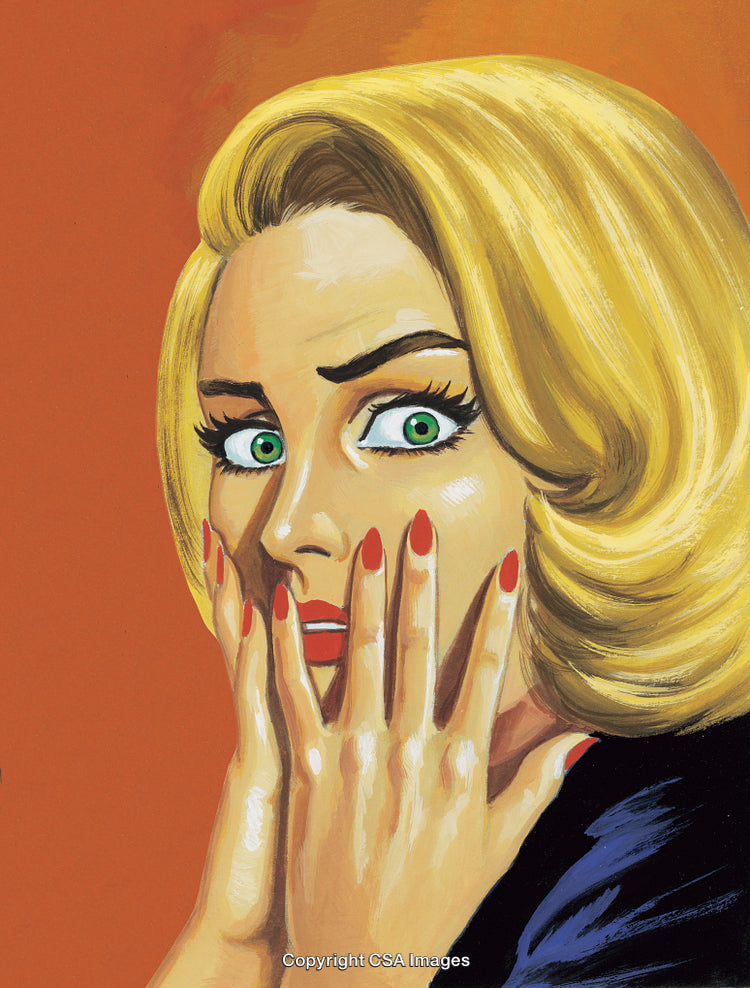 Illustrated Portrait of a Shocked Woman with Blonde Hair on Orange Background