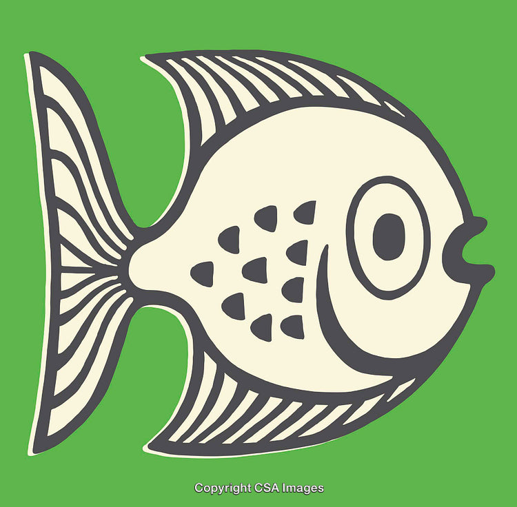 Colorful Line Art Illustration of a Stylized Fish on a Green Background