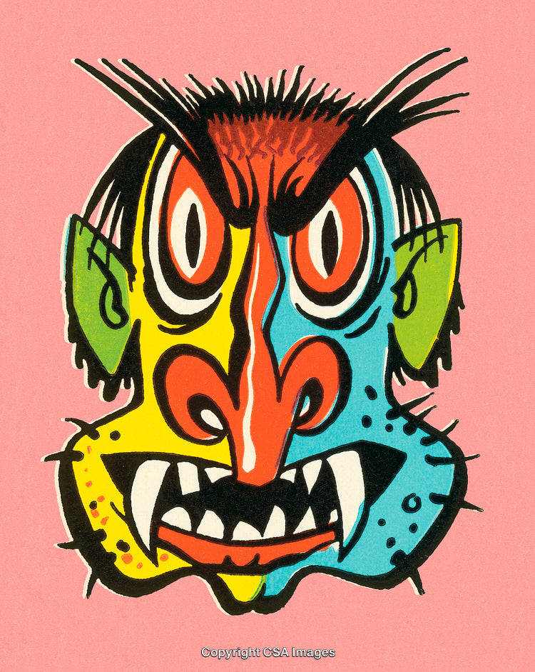 Colorful Abstract Monster Illustration with Unique Artistic Design on Pink Background