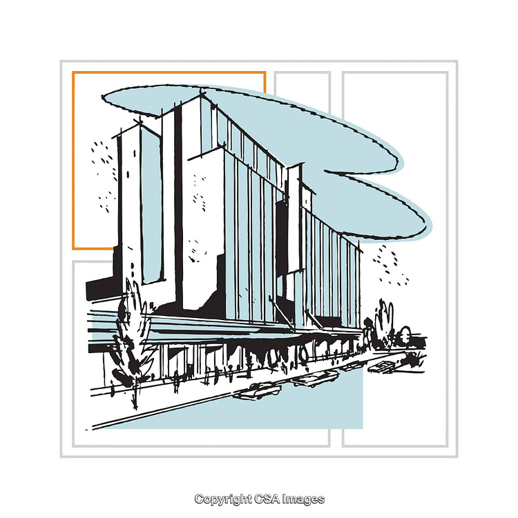 Contemporary Building Illustration in Minimalist Style with Geometric Accents