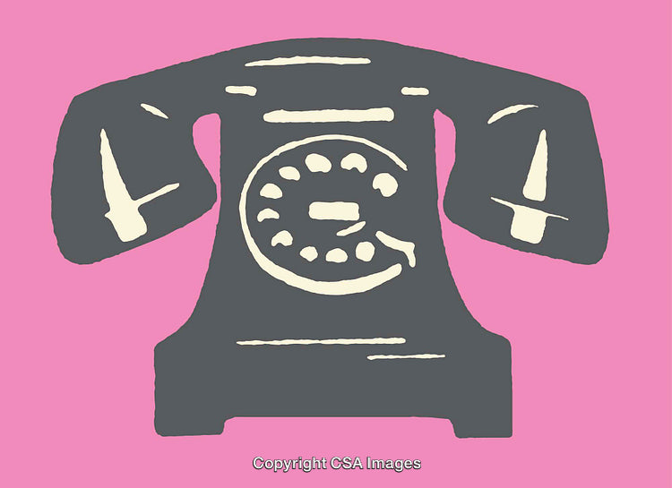 Retro Rotary Telephone Illustration on Pink Background in Vintage Line Art Style