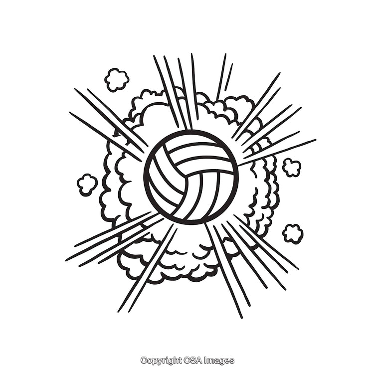 Dynamic Black and White Line Art of Volleyball Explosion