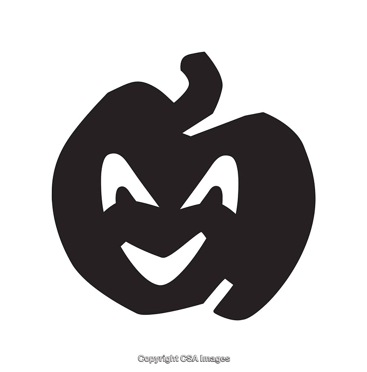 Black and White Evil Pumpkin Face Silhouette Icon for Halloween Designs