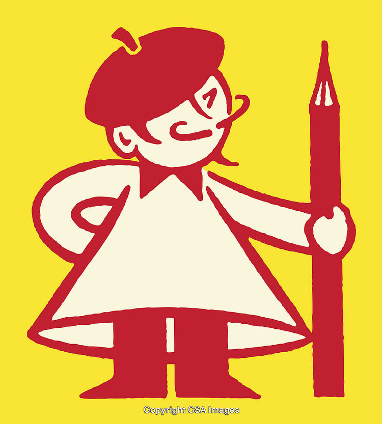 Cartoon Style Character Illustration Holding a Pen on Vibrant Yellow Background