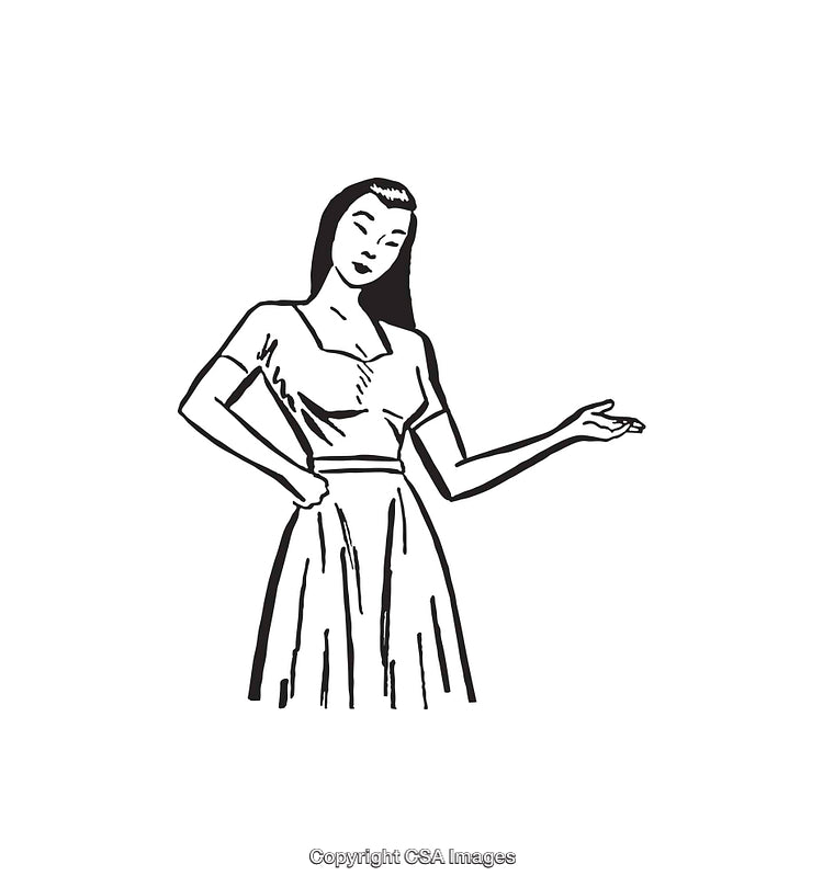 Elegant Woman in Vintage Style Black and White Line Drawing