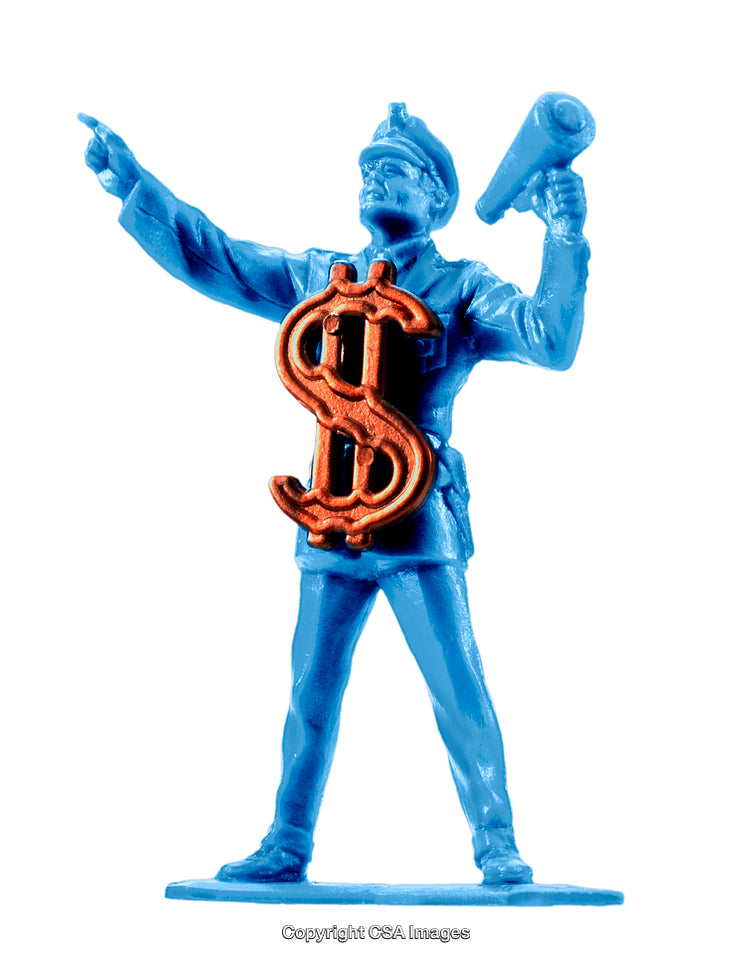Blue Plastic Toy Figure With Iconic Dollar Symbol Design