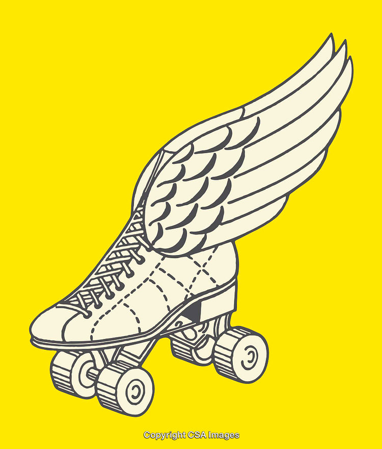 Stylish Winged Roller Skate Line Art Illustration on Vibrant Yellow Background