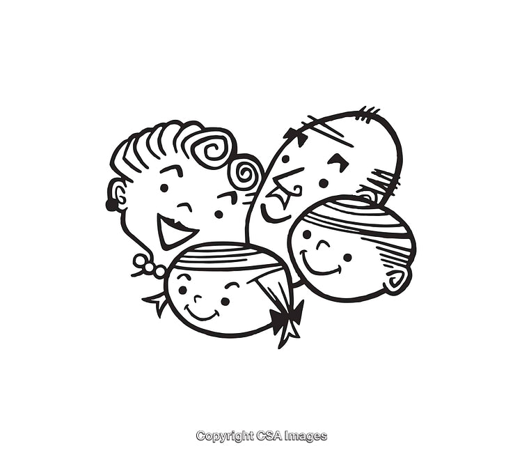 Cheerful Vintage Line Art Illustration of a Happy Family Drawing