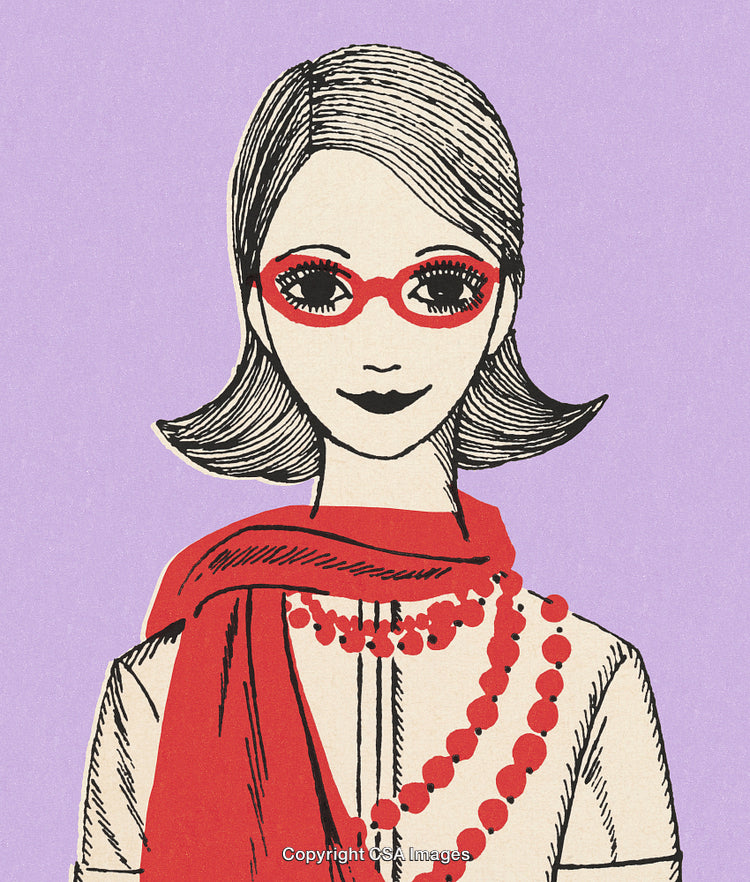 Stylized Illustration of a Woman Wearing Glasses and a Necklace