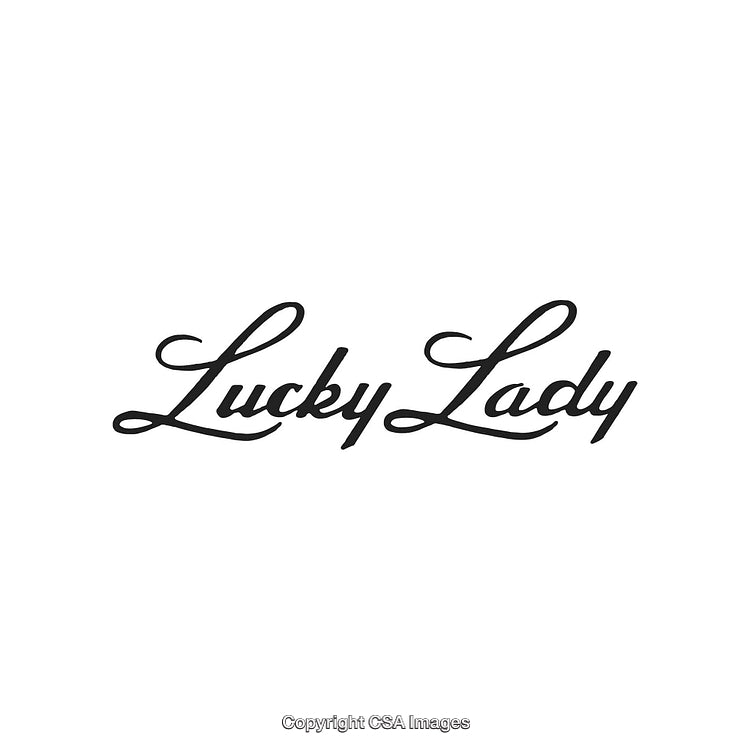 Elegant Black Calligraphy Text Reading 'Lucky Lady' on White Background