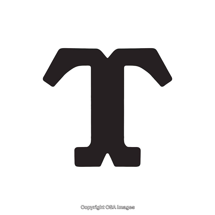 Black Stylized Letter T Isolated on White Background